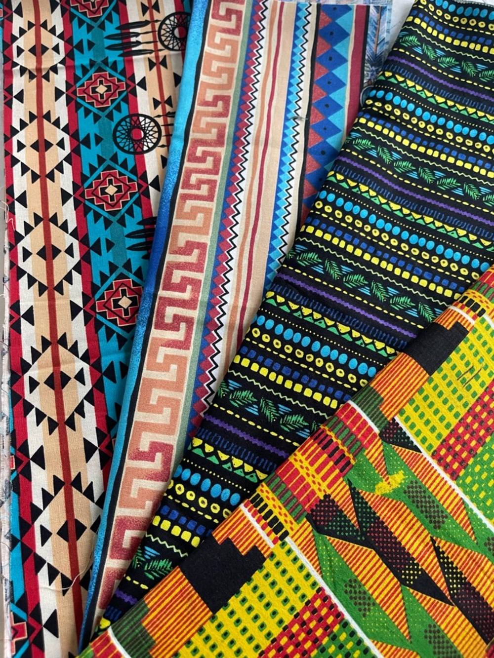 ✨$10 OFF $40✨ Cotton Quilting Fabric Tribal Geometric Print Remnants Lot